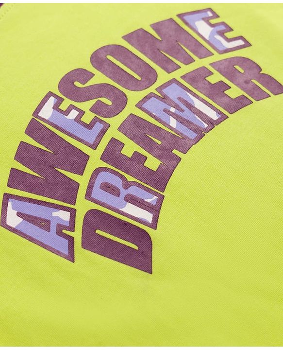 Pine Kids Single Jersey Knit Full Raglan Sleeves With Awesome Dreamer Text Print - Limegreen