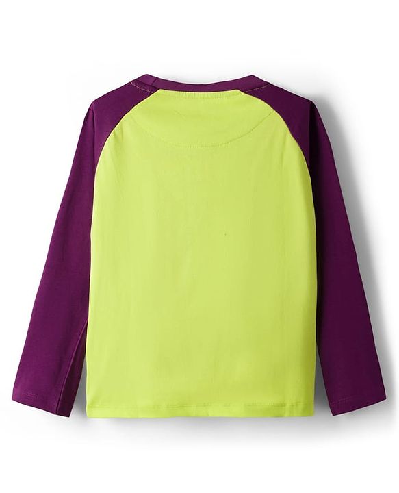 Pine Kids Single Jersey Knit Full Raglan Sleeves With Awesome Dreamer Text Print - Limegreen