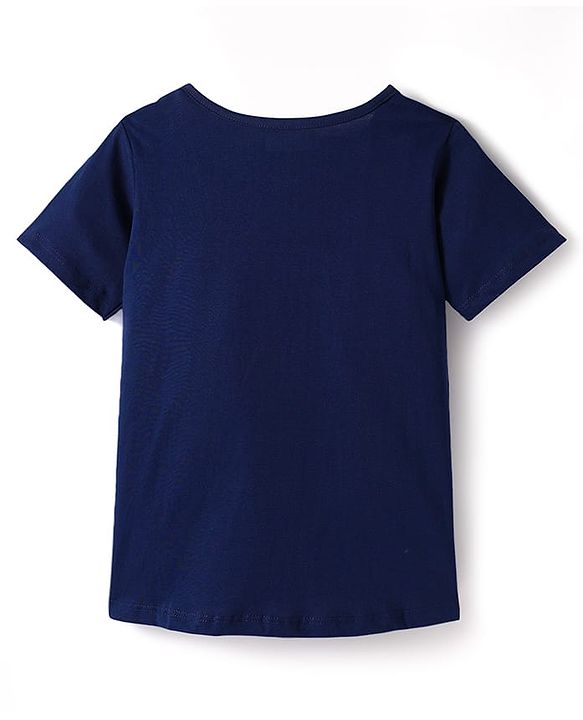 Pine Kids Single Jersey Knit Half Sleeves Night Suit With Polka Dot Print - Navy Blue & Red