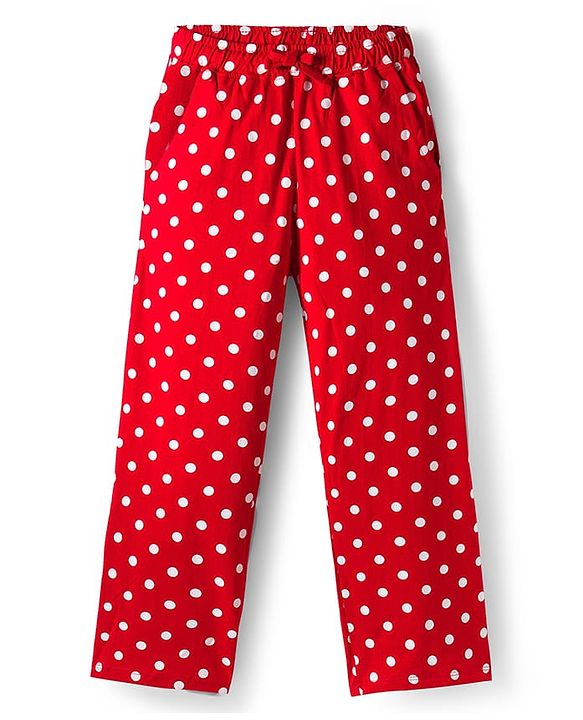 Pine Kids Single Jersey Knit Half Sleeves Night Suit With Polka Dot Print - Navy Blue & Red