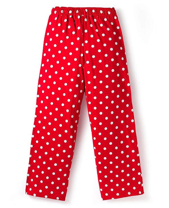 Pine Kids Single Jersey Knit Half Sleeves Night Suit With Polka Dot Print - Navy Blue & Red