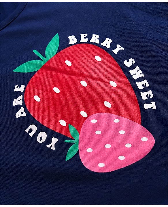 Pine Kids Single Jersey Knit Half Sleeves Night Suit With Polka Dot Print - Navy Blue & Red