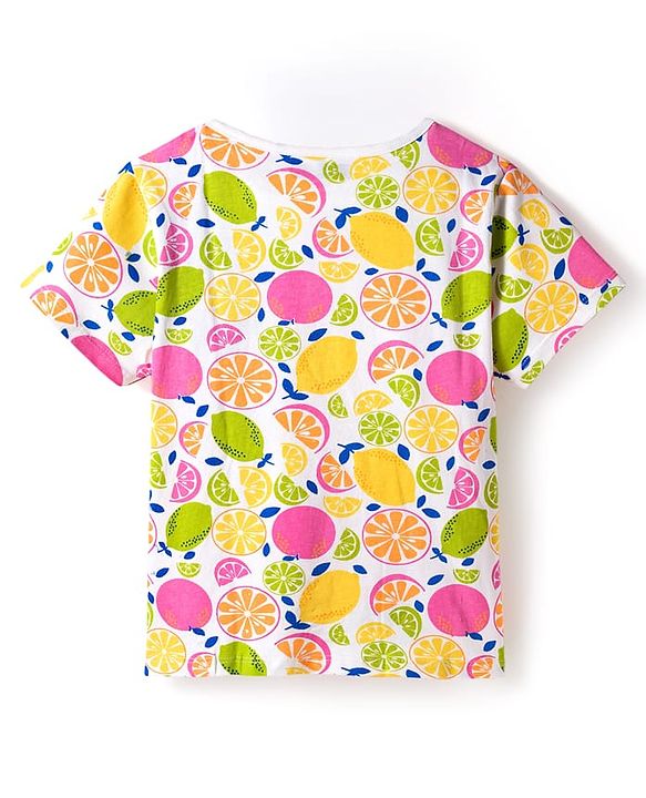 Pine Kids Cotton Knit Half Sleeves Co-ords Night Suit With Tropical Theme Print - Multicolour