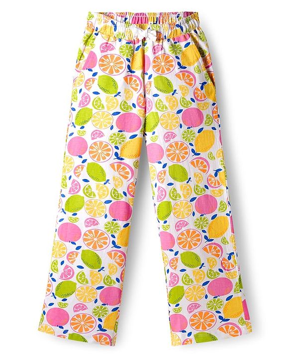 Pine Kids Cotton Knit Half Sleeves Co-ords Night Suit With Tropical Theme Print - Multicolour