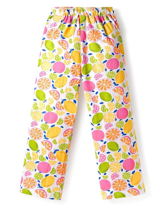 Pine Kids Cotton Knit Half Sleeves Co-ords Night Suit With Tropical Theme Print - Multicolour