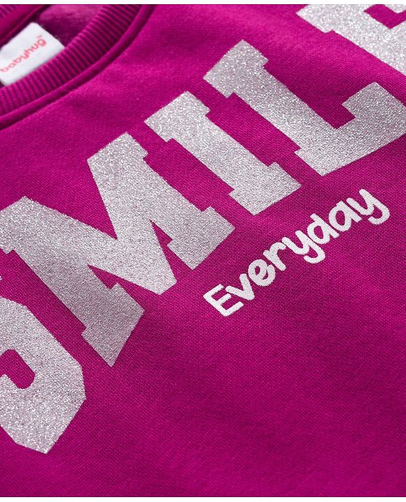 Babyhug Fleece Knit Full Sleeves Premium Heavy Gauge Warm Fleece Fabric Sweatshirt With Smile Print - Purple