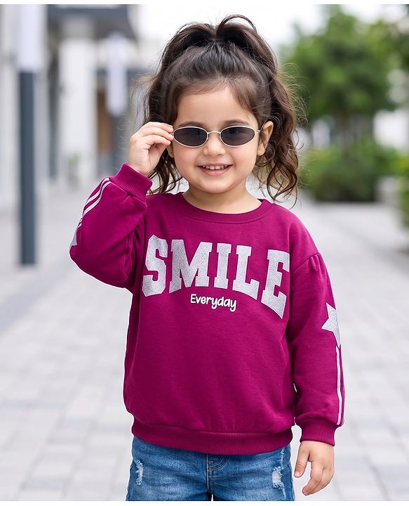 Babyhug Fleece Knit Full Sleeves Premium Heavy Gauge Warm Fleece Fabric Sweatshirt With Smile Print - Purple