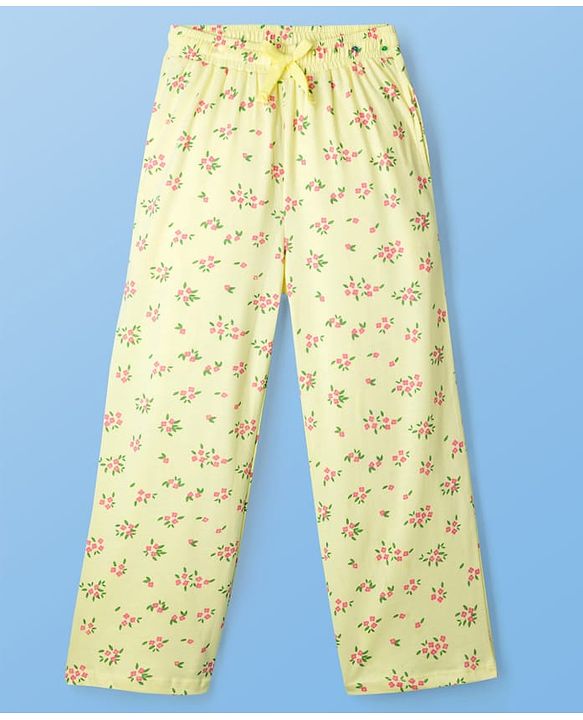 Pine Kids Cotton Knit Half Sleeves Co-ords Night Suit With Floral Print - Yellow