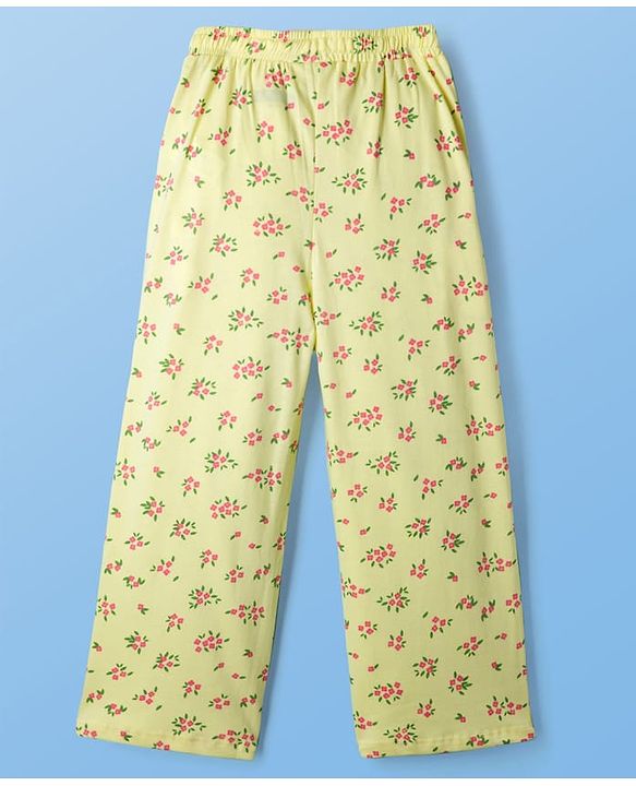 Pine Kids Cotton Knit Half Sleeves Co-ords Night Suit With Floral Print - Yellow
