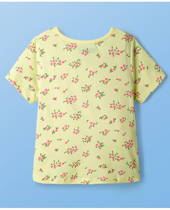 Pine Kids Cotton Knit Half Sleeves Co-ords Night Suit With Floral Print - Yellow