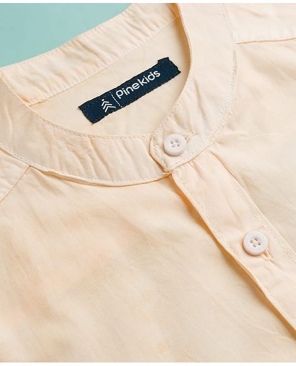 Pine Kids Cotton Woven Full Sleeves Shirt With Color Block Design - Orange