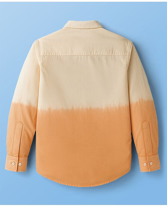 Pine Kids Cotton Woven Full Sleeves Shirt With Color Block Design - Orange