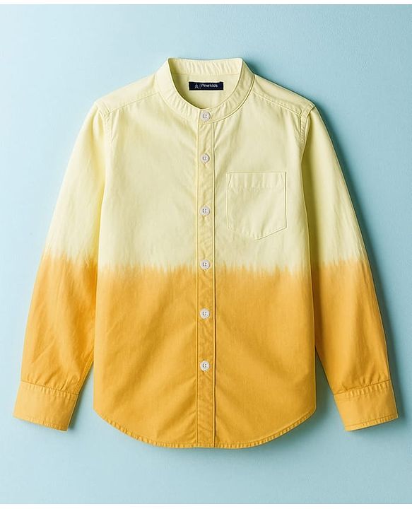 Pine Kids Cotton Woven Full Sleeves Mandarin Collar  Ombre Shirt - Yellow