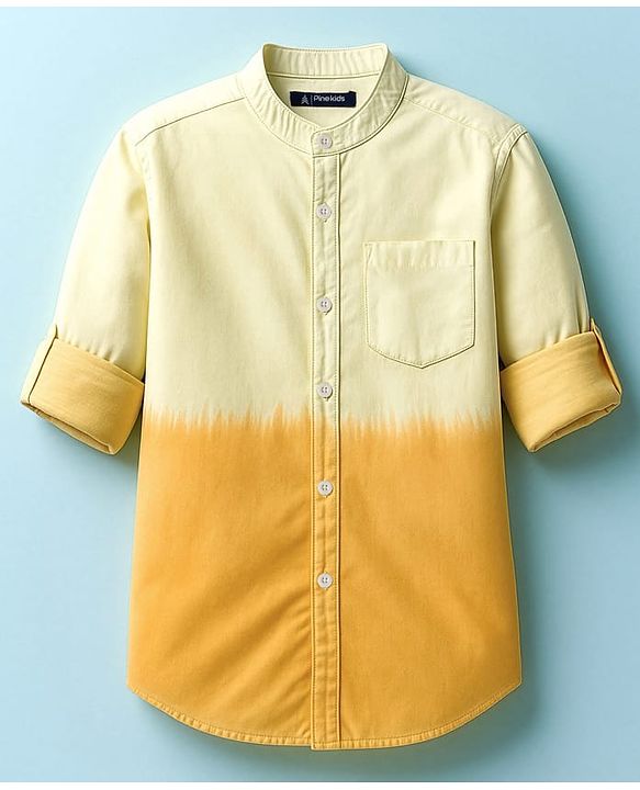 Pine Kids Cotton Woven Full Sleeves Mandarin Collar  Ombre Shirt - Yellow