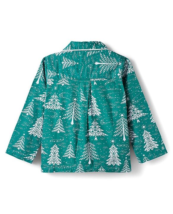 Babyhug Cotton Woven Full Sleeves Co-ords Night Suit With Tropical Theme Print - Dark Green