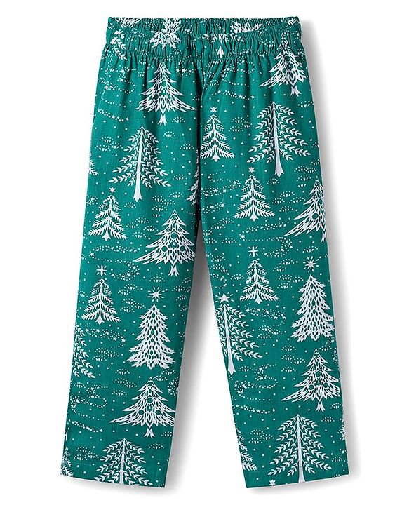 Babyhug Cotton Woven Full Sleeves Co-ords Night Suit With Tropical Theme Print - Dark Green