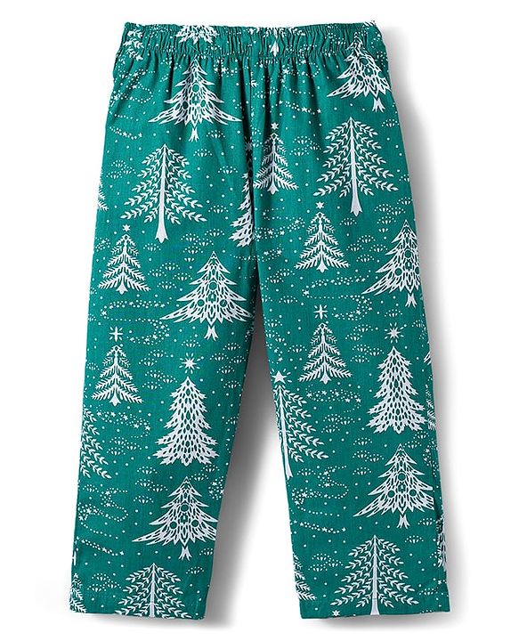 Babyhug Cotton Woven Full Sleeves Co-ords Night Suit With Tropical Theme Print - Dark Green