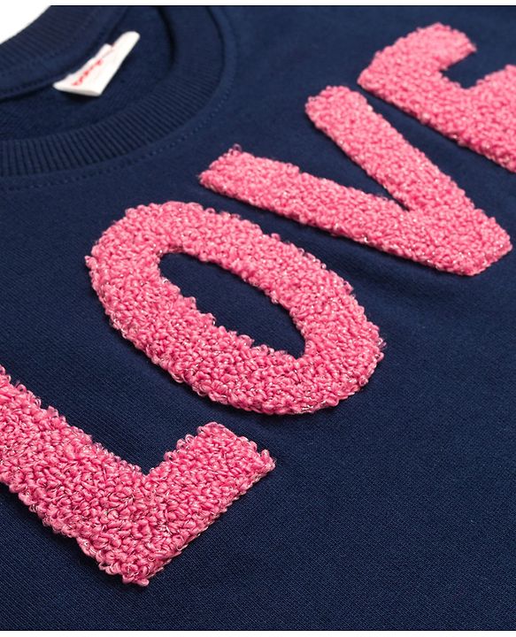 Babyhug Terry Knit Full Sleeves Sweatshirt With Love Embroidery - Navy Blue