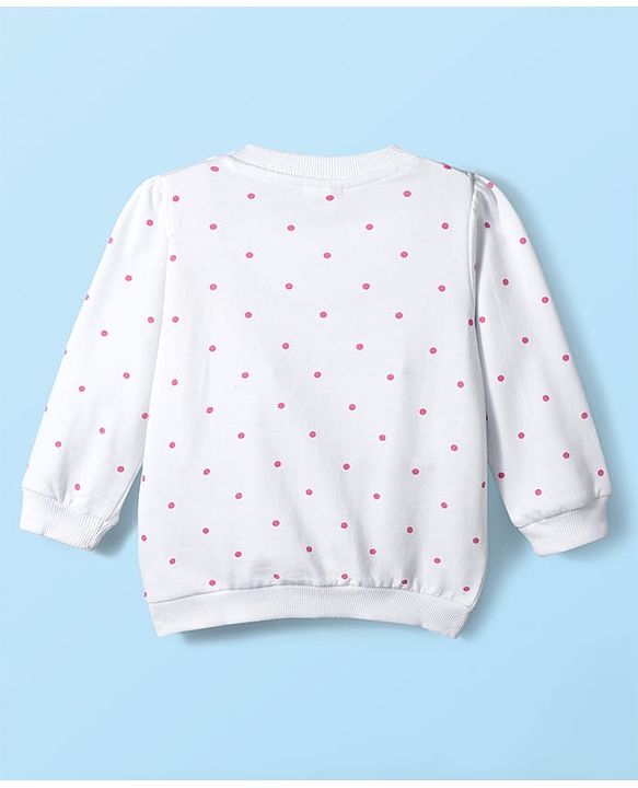 Babyhug Terry Knit Full Sleeves Sweatshirt With Polka Dot Print & Reversible Sequins - White