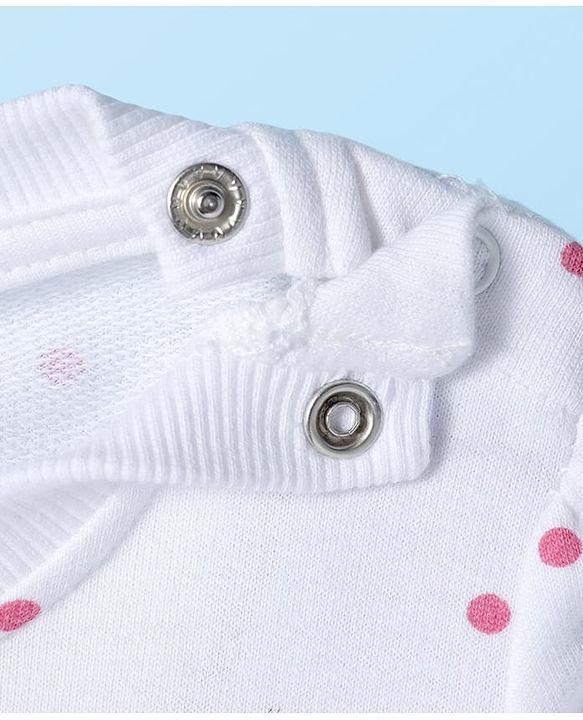 Babyhug Terry Knit Full Sleeves Sweatshirt With Polka Dot Print & Reversible Sequins - White