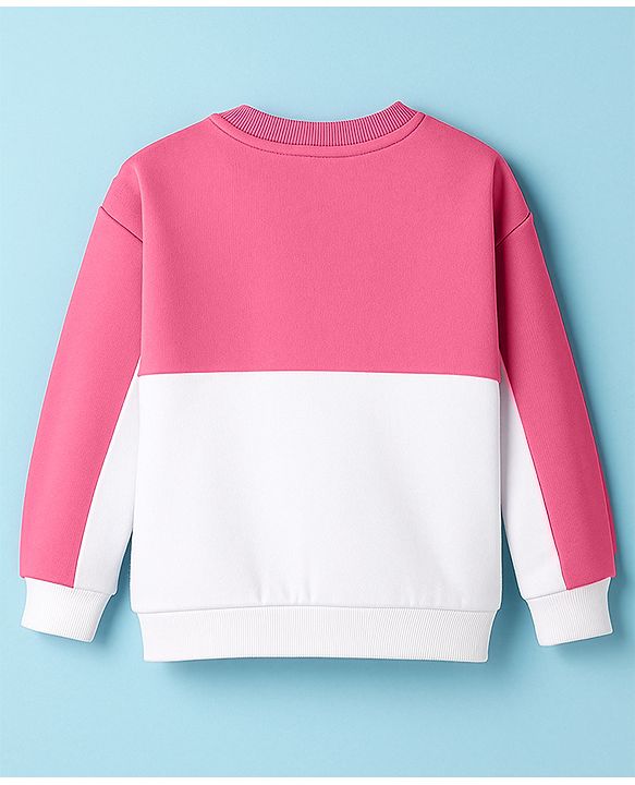 Babyhug Terry Knit Full Sleeves Cut & Sew Sweatshirt with Text Graphic - Pink & White