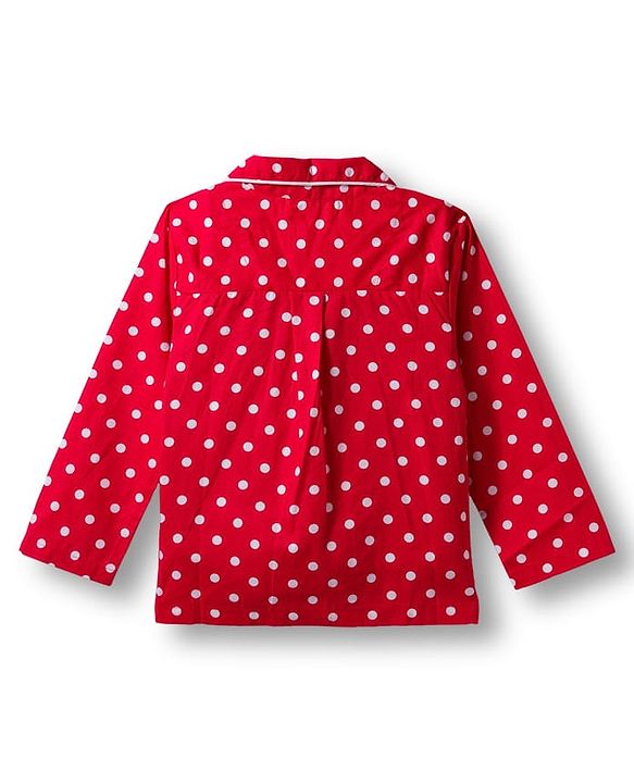 Babyhug Cotton Woven Full Sleeves Co-ords Night Suit With Polka Dot Print - Maroon