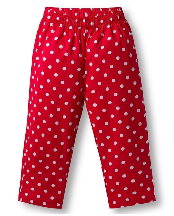 Babyhug Cotton Woven Full Sleeves Co-ords Night Suit With Polka Dot Print - Maroon