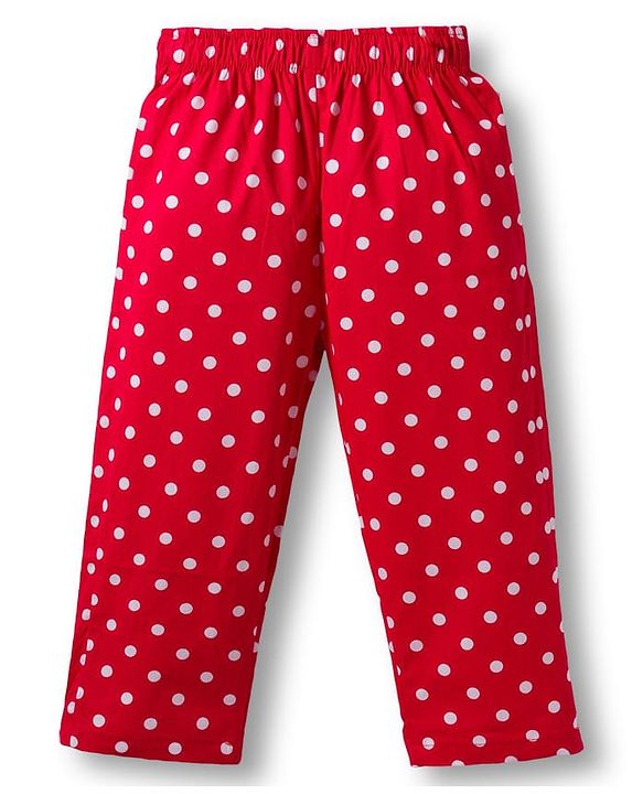 Babyhug Cotton Woven Full Sleeves Co-ords Night Suit With Polka Dot Print - Maroon