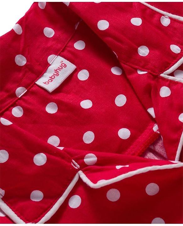 Babyhug Cotton Woven Full Sleeves Co-ords Night Suit With Polka Dot Print - Maroon