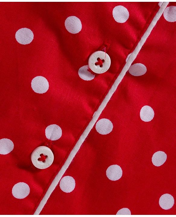 Babyhug Cotton Woven Full Sleeves Co-ords Night Suit With Polka Dot Print - Maroon