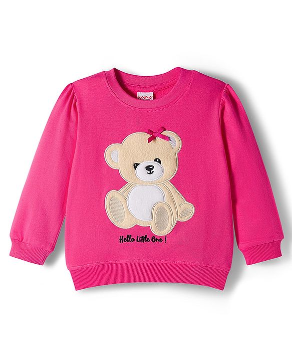 Babyhug Terry Knit Full Sleeves Sweatshirt with Bear Embroidery - Pink