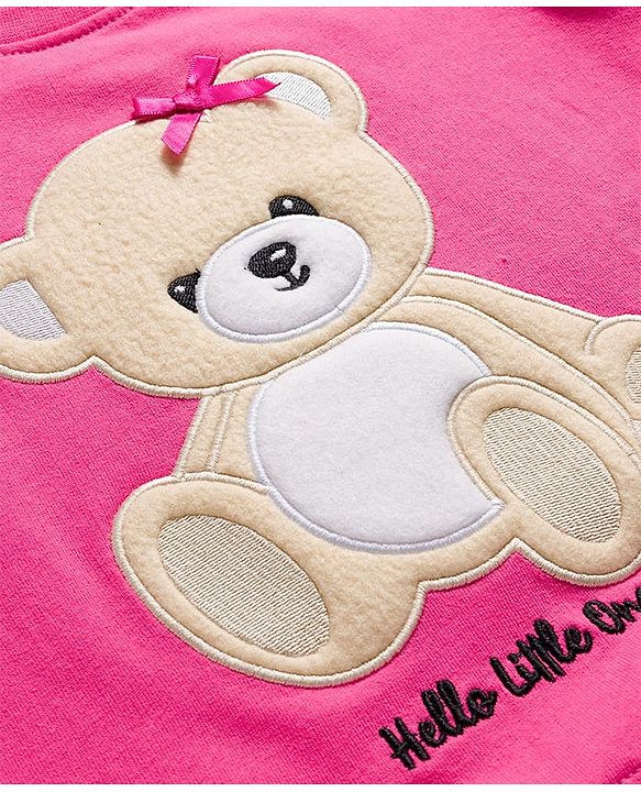 Babyhug Terry Knit Full Sleeves Sweatshirt with Bear Embroidery - Pink