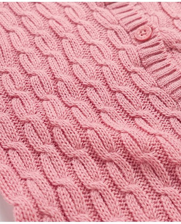 Babyhug Knit Full Sleeves Front Open Sweater With Cable Design- Pink