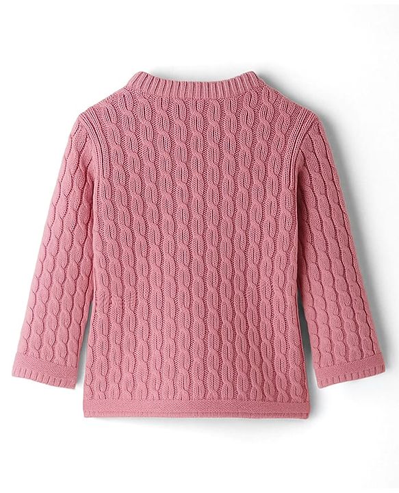 Babyhug Knit Full Sleeves Front Open Sweater With Cable Design- Pink