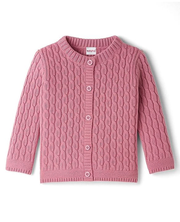 Babyhug Knit Full Sleeves Front Open Sweater With Cable Design- Pink