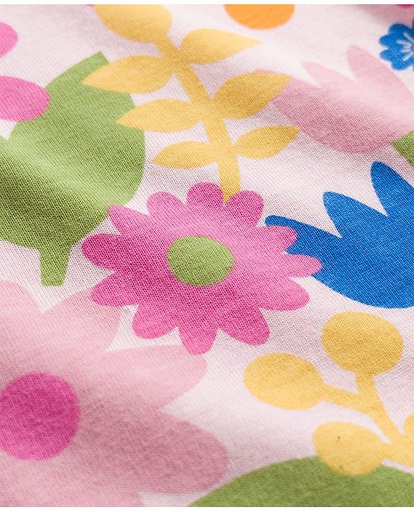 Babyhug Cotton Knit Full Sleeves Co-ords Night Suit With Floral Print - Pink