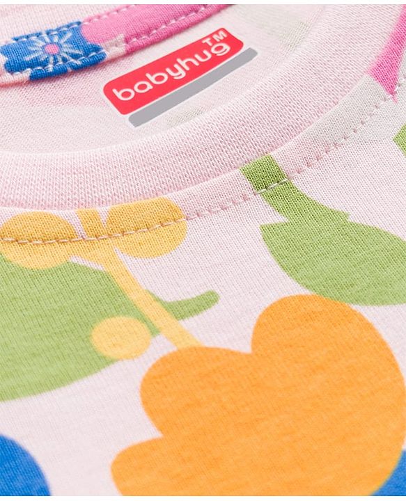 Babyhug Cotton Knit Full Sleeves Co-ords Night Suit With Floral Print - Pink
