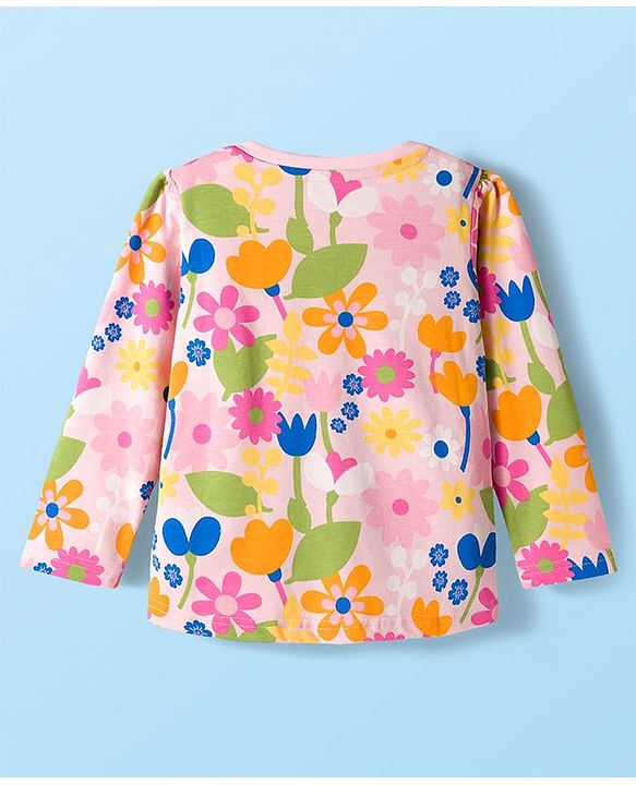 Babyhug Cotton Knit Full Sleeves Co-ords Night Suit With Floral Print - Pink