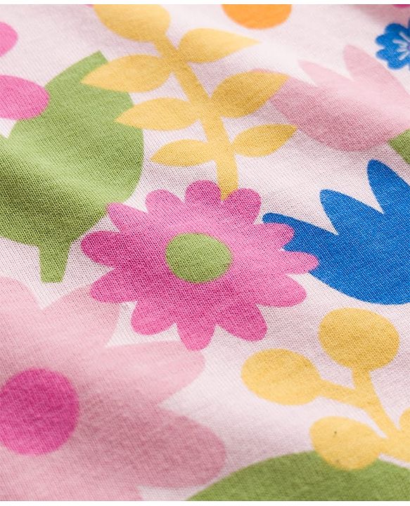 Babyhug Cotton Knit Full Sleeves Co-ords Night Suit With Floral Print - Pink