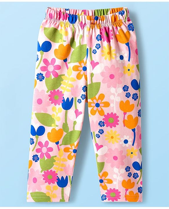 Babyhug Cotton Knit Full Sleeves Co-ords Night Suit With Floral Print - Pink