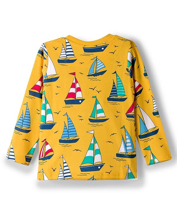 Babyhug Cotton Knit Full Sleeves Co-ords Night Suit With Nautical Theme Print - Yellow