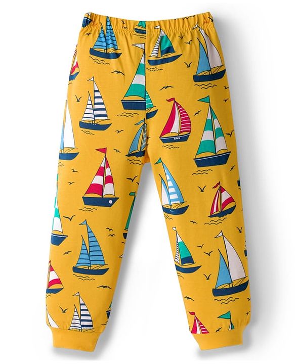 Babyhug Cotton Knit Full Sleeves Co-ords Night Suit With Nautical Theme Print - Yellow