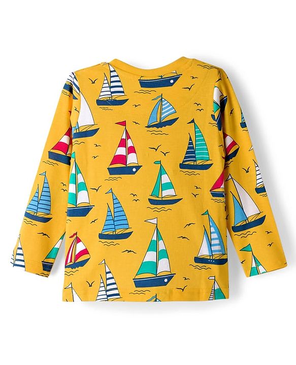 Babyhug Cotton Knit Full Sleeves Co-ords Night Suit With Nautical Theme Print - Yellow
