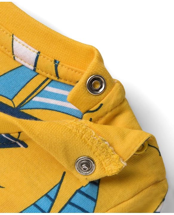 Babyhug Cotton Knit Full Sleeves Co-ords Night Suit With Nautical Theme Print - Yellow