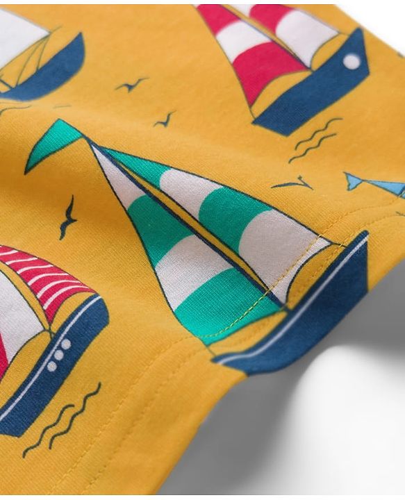 Babyhug Cotton Knit Full Sleeves Co-ords Night Suit With Nautical Theme Print - Yellow