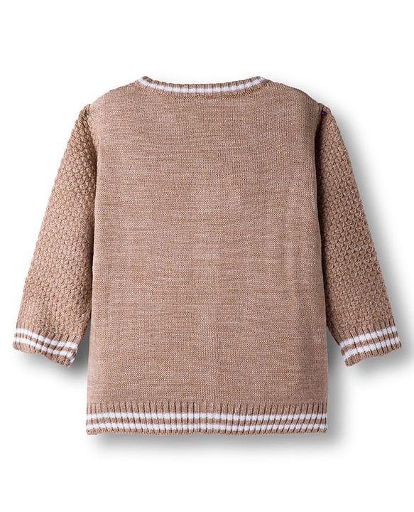 Babyhug Knit Full Sleeves  Front Open Sweater with Stripe Detailing - Brown