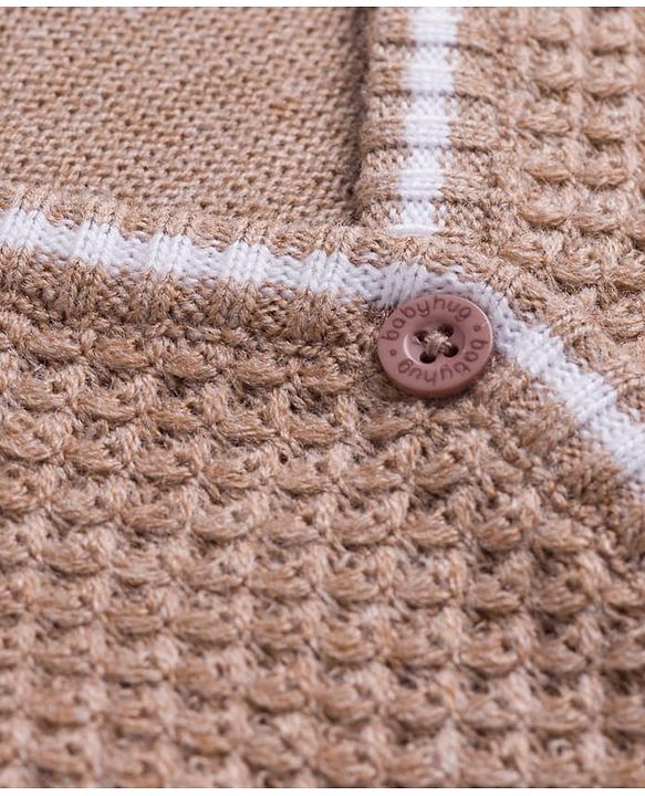 Babyhug Knit Full Sleeves  Front Open Sweater with Stripe Detailing - Brown