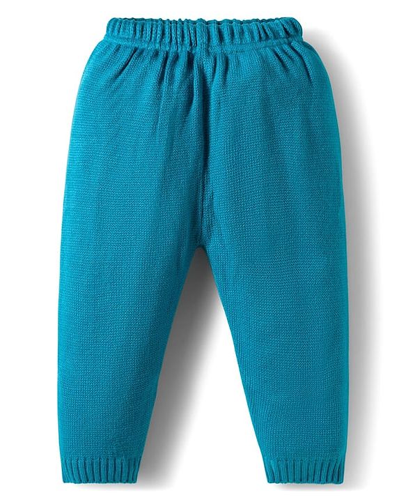 Babyhug Cotton Knit Full Sleeves Sweater Set With Stripes -Teal Blue & White