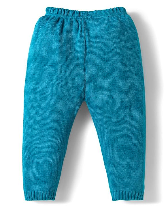 Babyhug Cotton Knit Full Sleeves Sweater Set With Stripes -Teal Blue & White