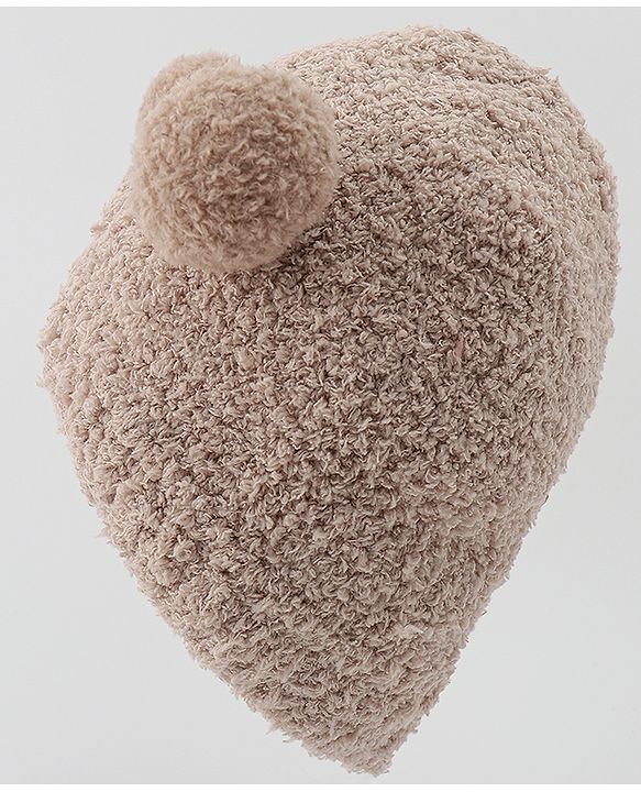 Babyhug Knitted Solid Woollen Cap With Pom Pom Tan - Diameter 12.5 cm